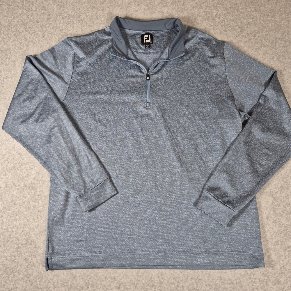 FootJoy Quarter Zip Pullover Mens Large Blue Space Dye Heathered Golf Shirt